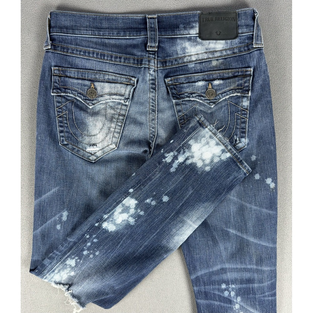 True Religion Jeans Mens 30x33 Blue Distressed Geno Relaxed Slim Flap Pocket